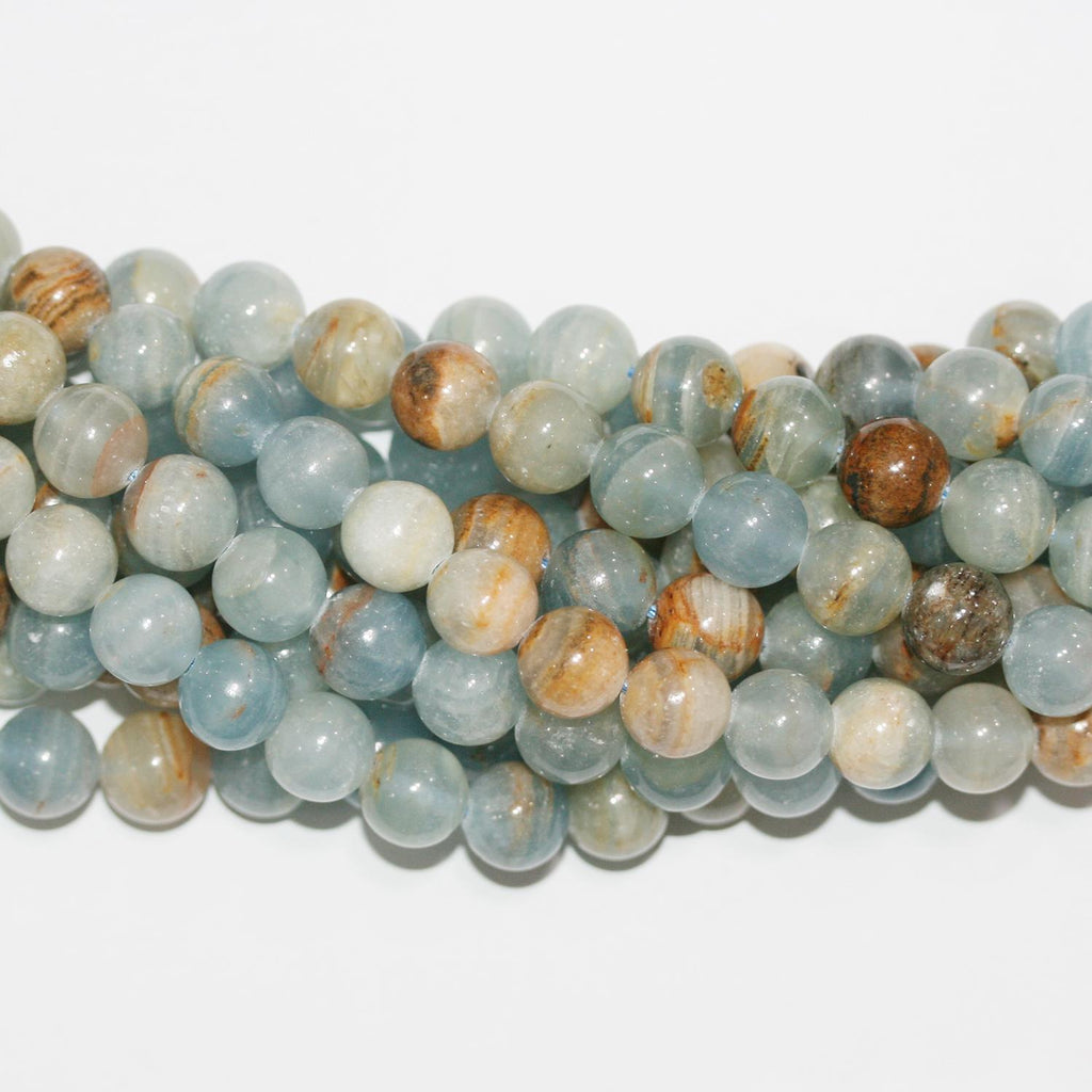 Perles rondes lisses en calcite bleue St, 8 mm, 15 pouces (38 cm) - Fil de 39 cm