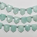 Cuentas de punta de lanza facetadas de amazonita Santa de 8", 12 x 9 mm, aprox., hilo de 21 cm.
