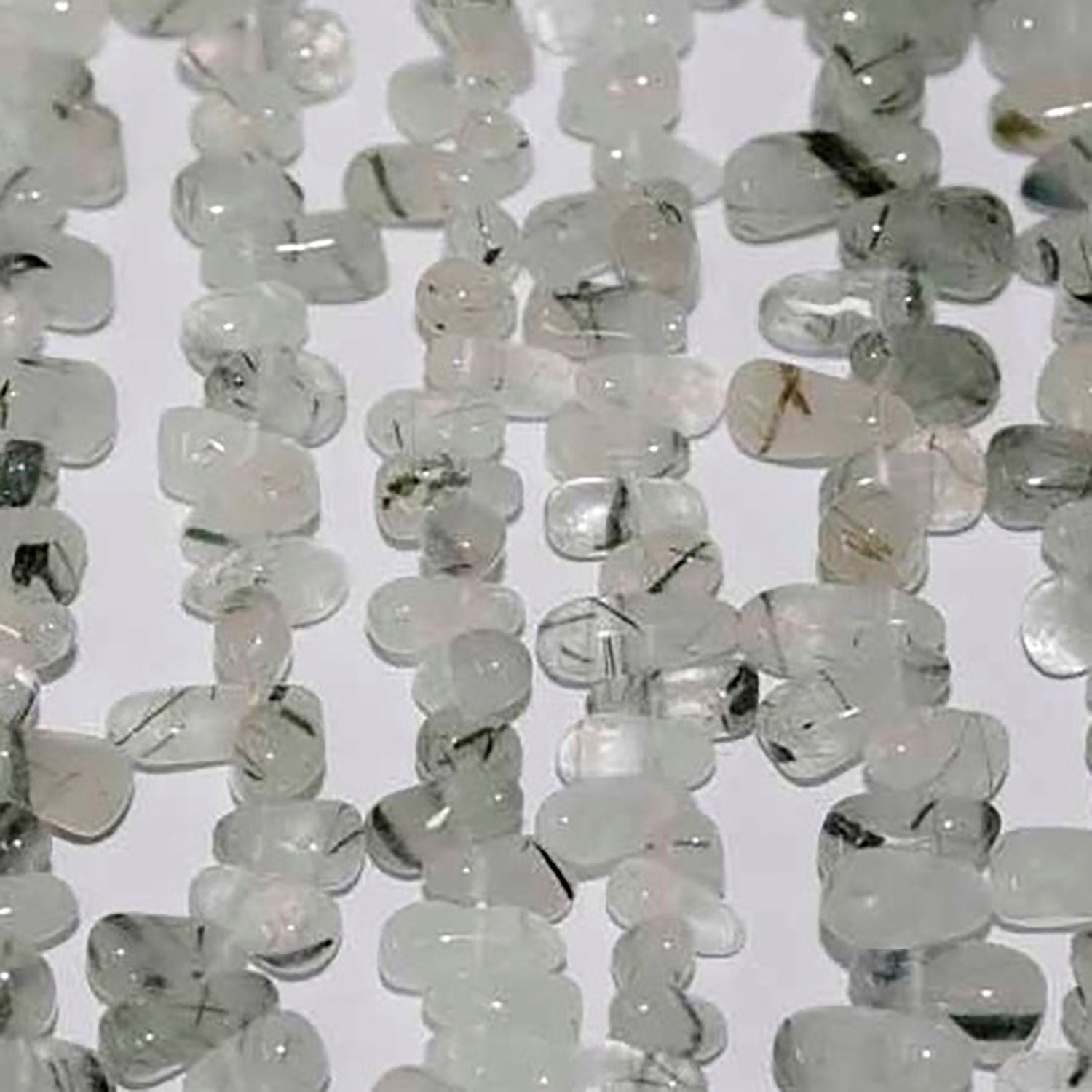 13" St Tourmalined Quartz  Smooth Drop Side Drilled Beads 9x5mm. Approx. -Strand 35cm