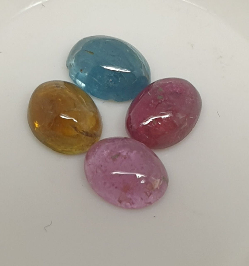 Tourmaline Lot Oval Cabochons 7x5mm.-(4pcs)  -Gemstone Parcels-Loose Stones Wholesale Price-Natural Gems