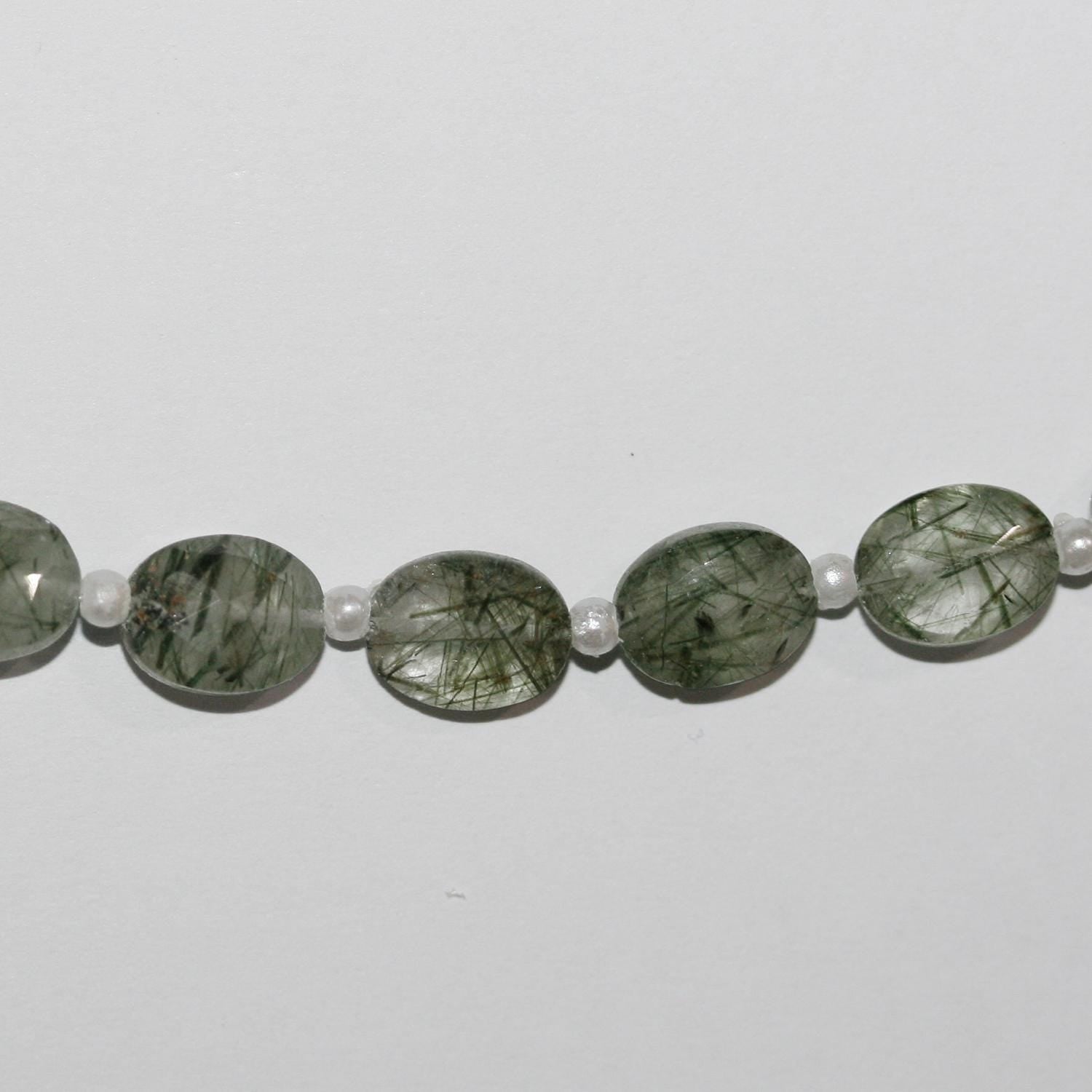 Perles ovales à facettes en quartz rutile vert St 8" 9x7mm.-Rig 20cm.