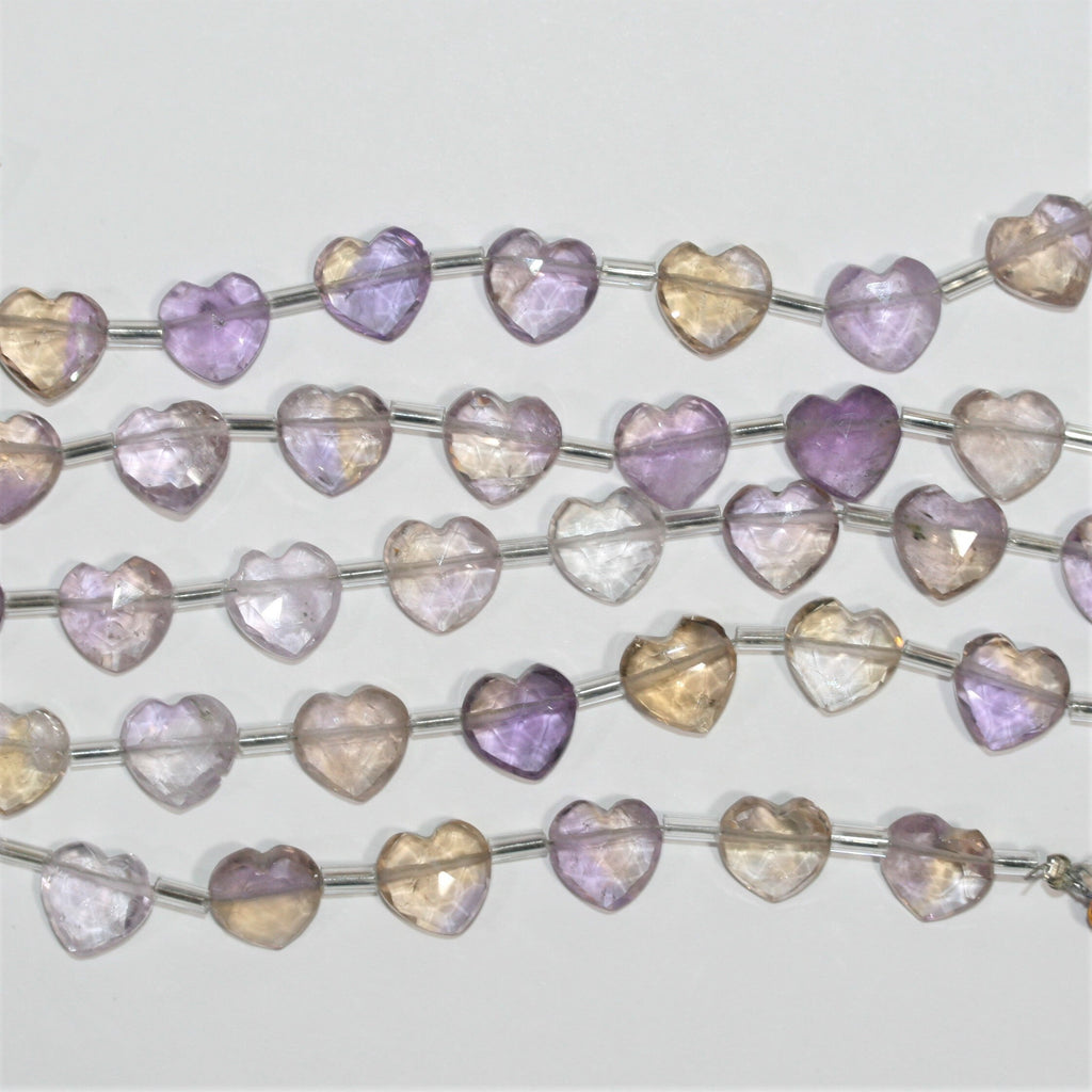Cuentas de corazón facetadas de amatista de 6", 9-10 mm, hilo de 15 cm.