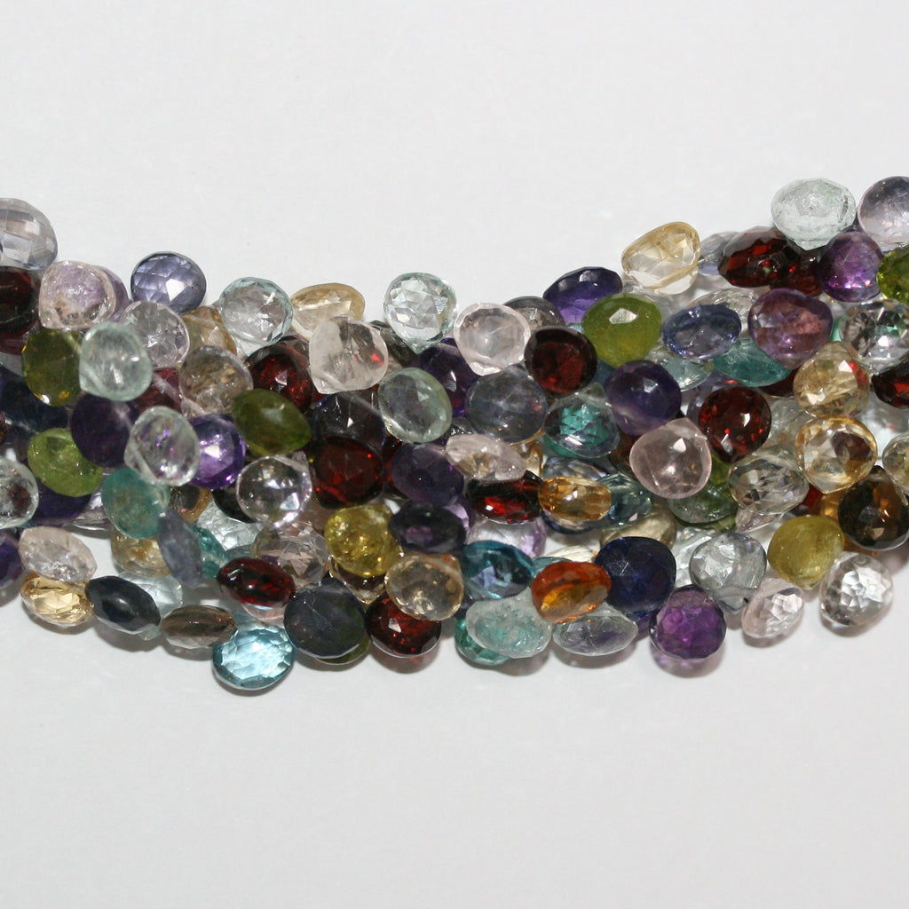 Perles en forme de goutte à facettes en pierre multiple de 9 pouces, 5-6 mm environ - Longueur du fil : 23 cm.