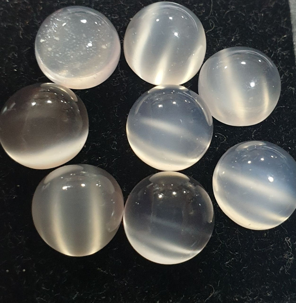 Lote de 8 cabujones redondos de piedra lunar ojo de gato de 9 mm (8 unidades).