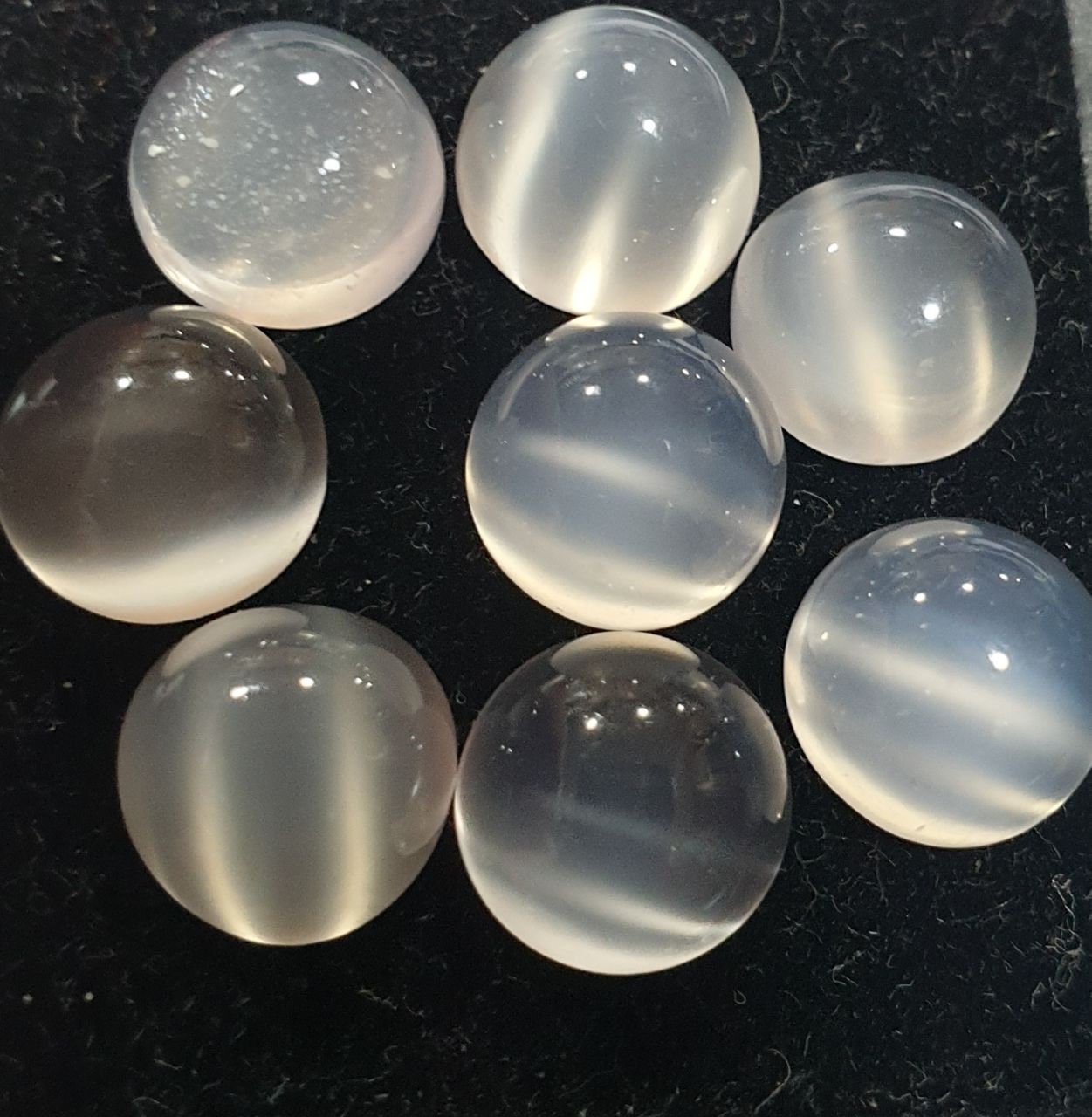 Lote de 8 cabujones redondos de piedra lunar ojo de gato de 9 mm (8 unidades).