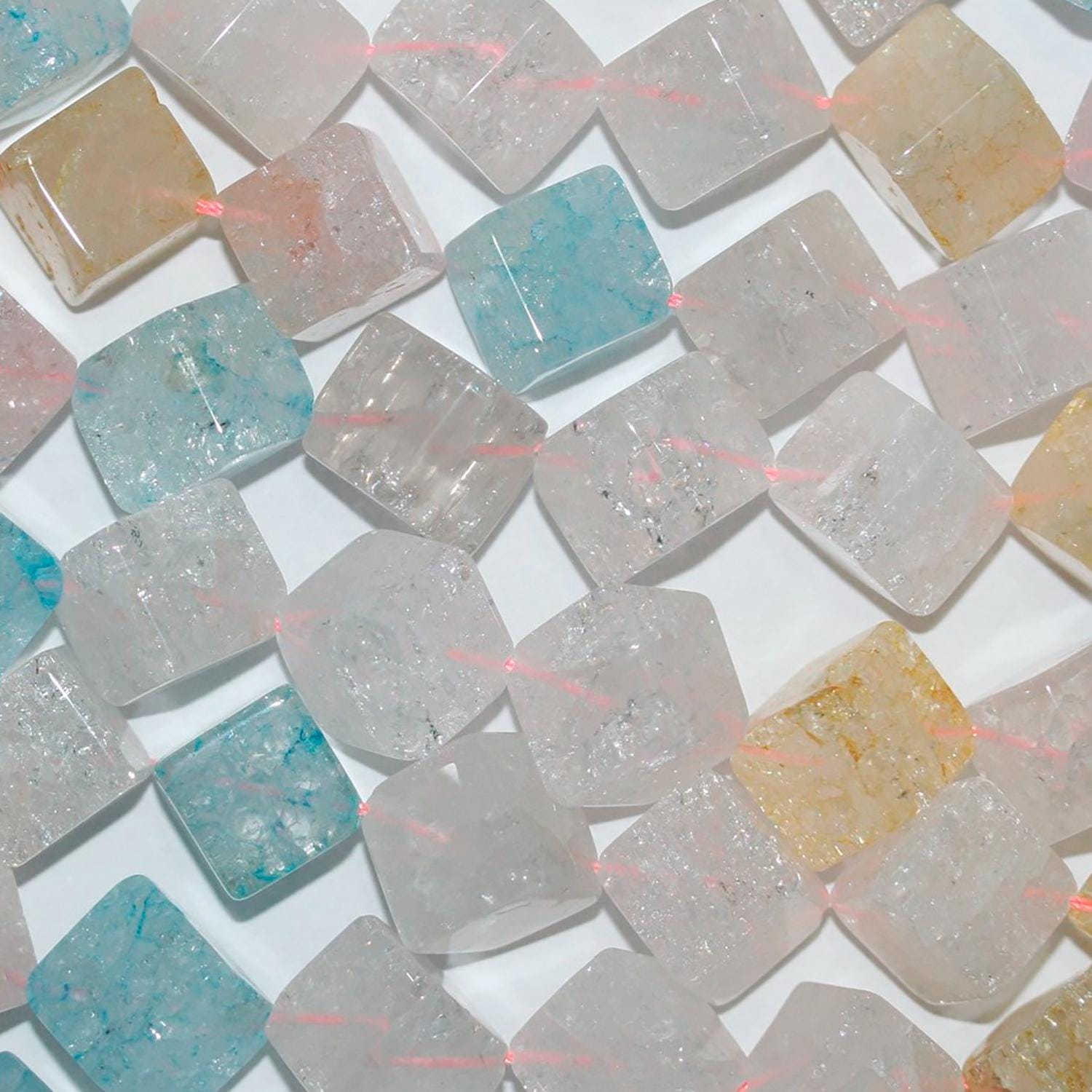 Perles cubiques lisses et craquelées en quartz multicolore St de 12 mm de diamètre, 40 cm de long.