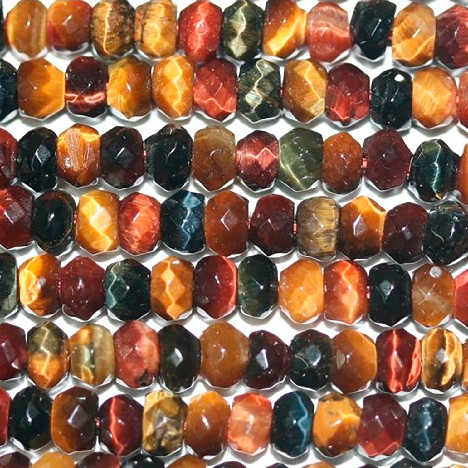 Cuentas redondas facetadas de ojo de tigre, buey y halcón de 40 cm (16"), 4 x 2 mm (tira de 40 cm)