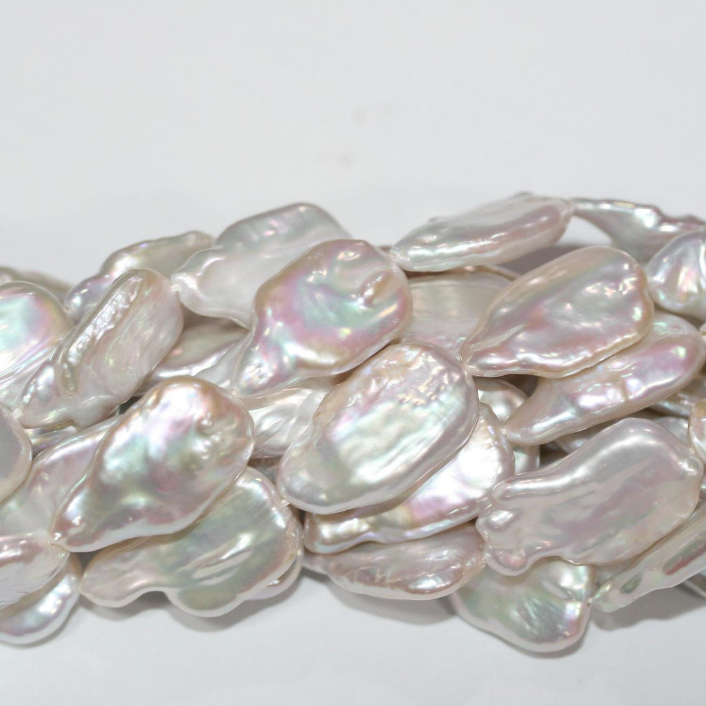 Perlas ovaladas blancas de agua dulce de 15" (23 x 14 mm aprox.) - Hilo de 39 cm - Perlas naturales - Precios al por mayor