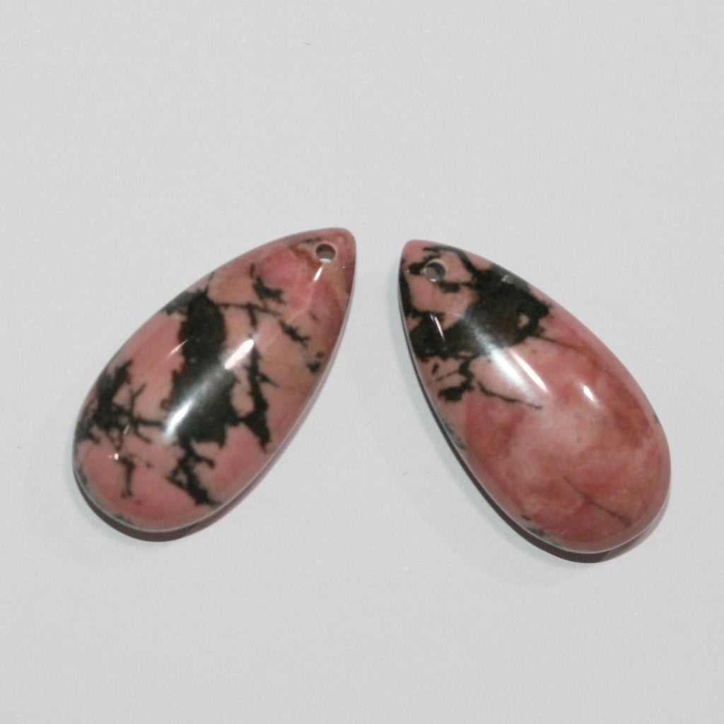 Pendentif goutte lisse en rhodonite 35x17mm.( 1 paire )