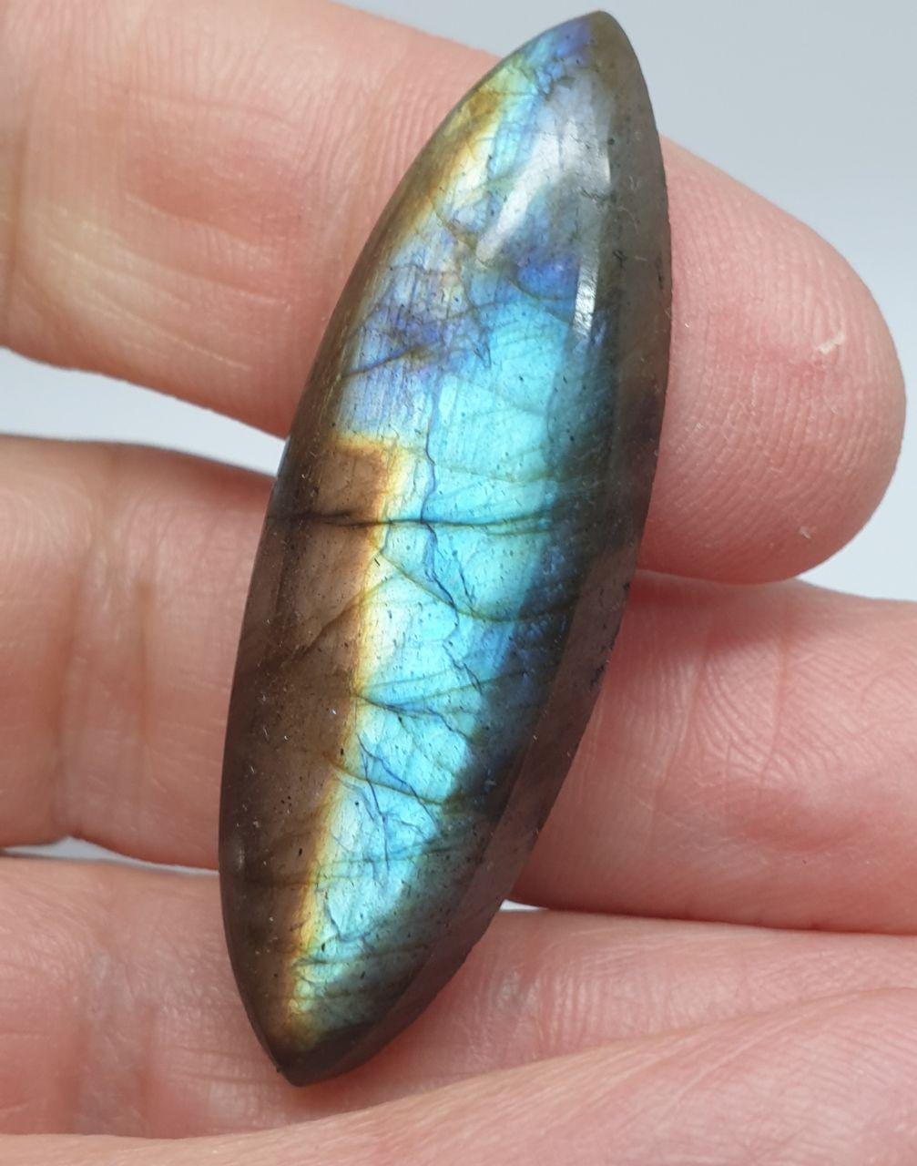 Big Blue Fire Labradorite 44.4x15.3mm Marquise Cabochon - Natural Untreated Stones- Labradorescence Stone-Wholesale Lots- Jewellery Supplier