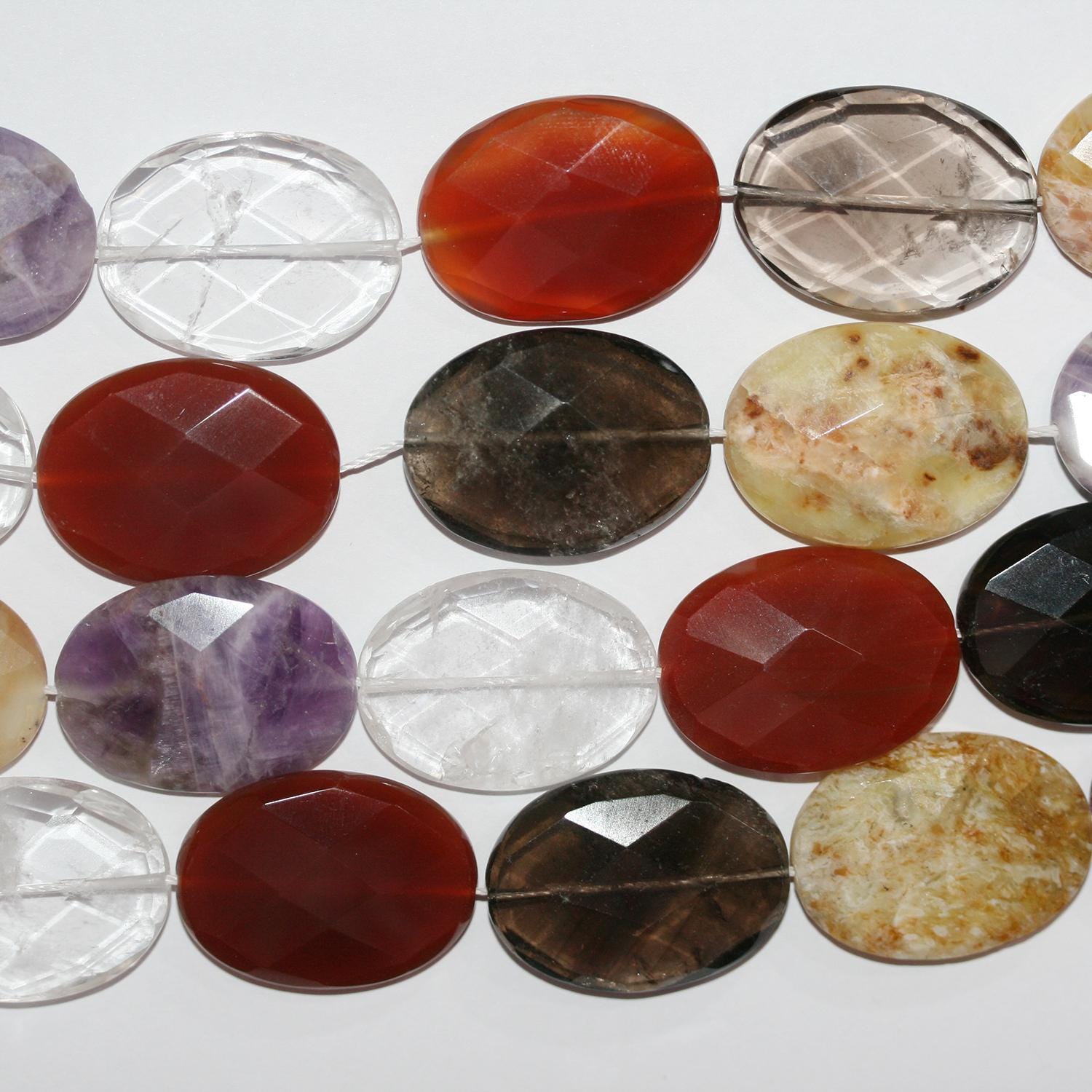 Perles ovales à facettes en quartz mélangé, 30 x 22 mm, 40 cm de long