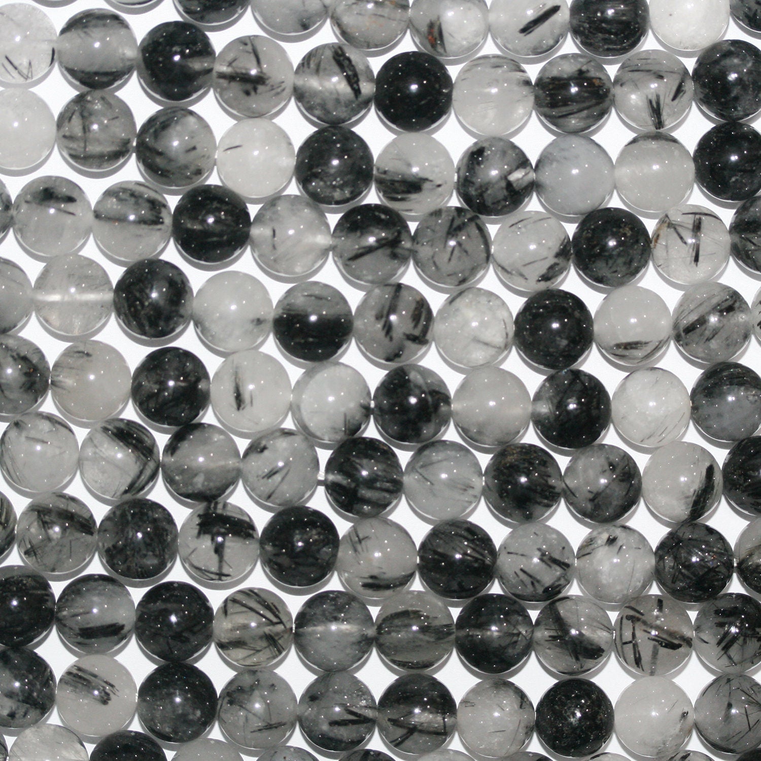 Cuentas redondas lisas de cuarzo turmalinado de 16" (16 mm) - Hilo de 40 cm