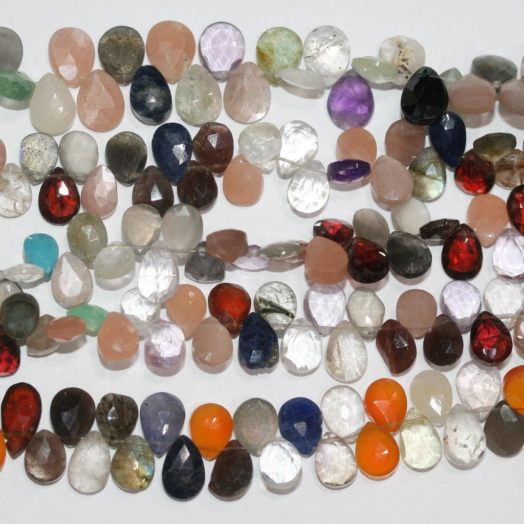 Perles en forme de goutte à facettes en pierre multiple de 8 pouces (environ 9 x 7 mm). Longueur du fil : 20 cm.