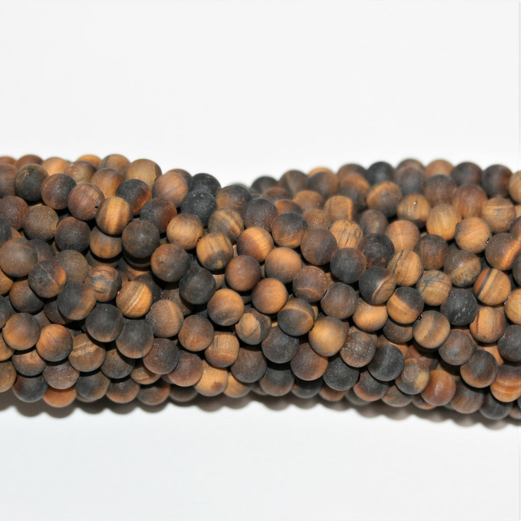 Perles rondes lisses œil de tigre, finition mate, 8 mm. - Fil de 38 cm.