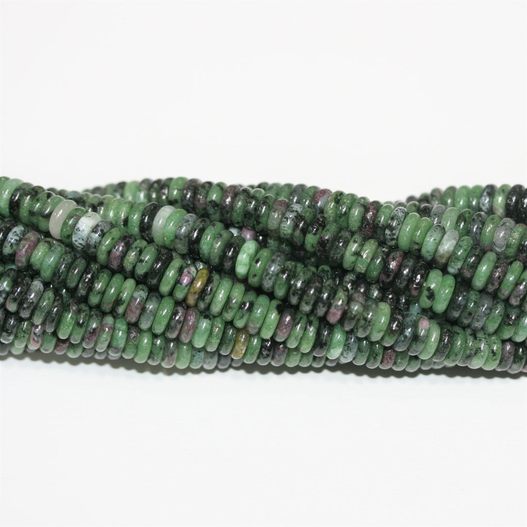 Perles rondelles lisses en zoïsite St Ruby 15" 6x2mm.- Brin 39cm.