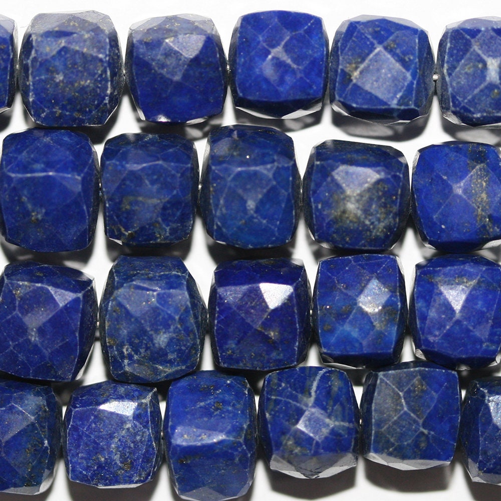 Cuentas cúbicas facetadas de lapislázuli de 45,7 cm (7-8 mm) - Hilo de 21 cm