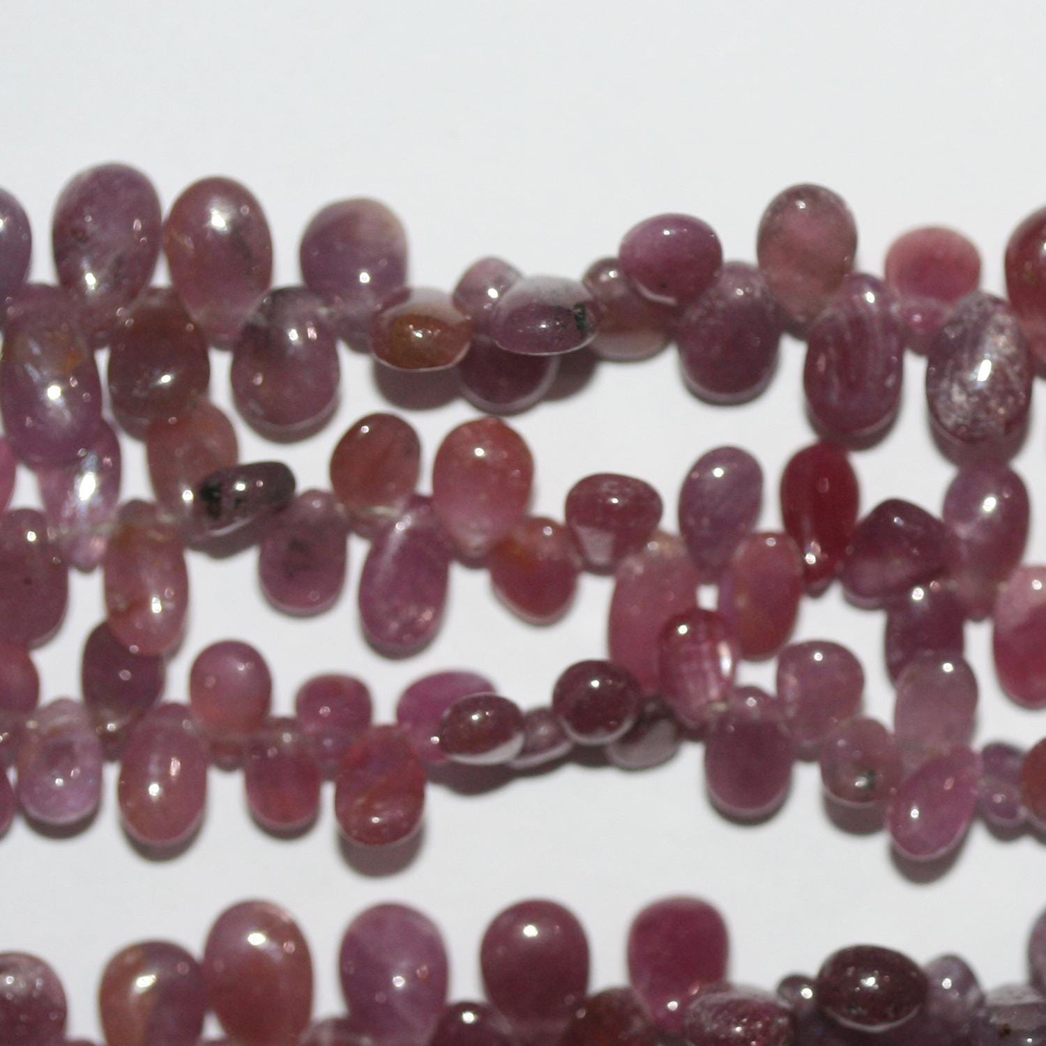 Perles en forme de goutte lisses en saphir rose St 8" 7x5mm.-Rig 20cm.