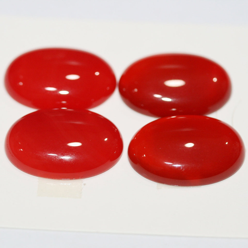Lote de 4 cabujones ovalados lisos de ágata roja de 25 x 18 mm (4 unidades)
