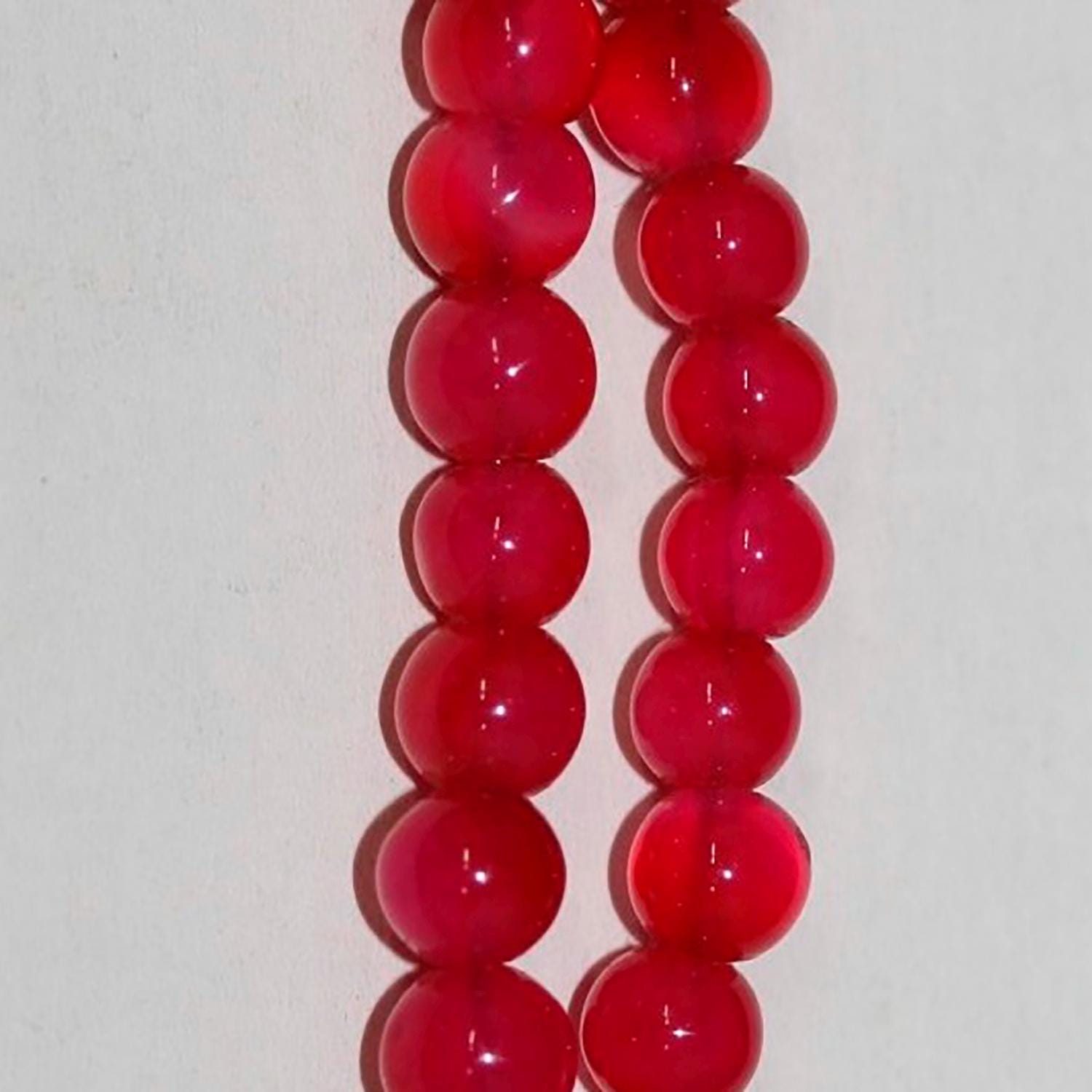 Cuentas redondas lisas de calcedonia fucsia de 8" (5-6 mm) - Hilo de 20 cm