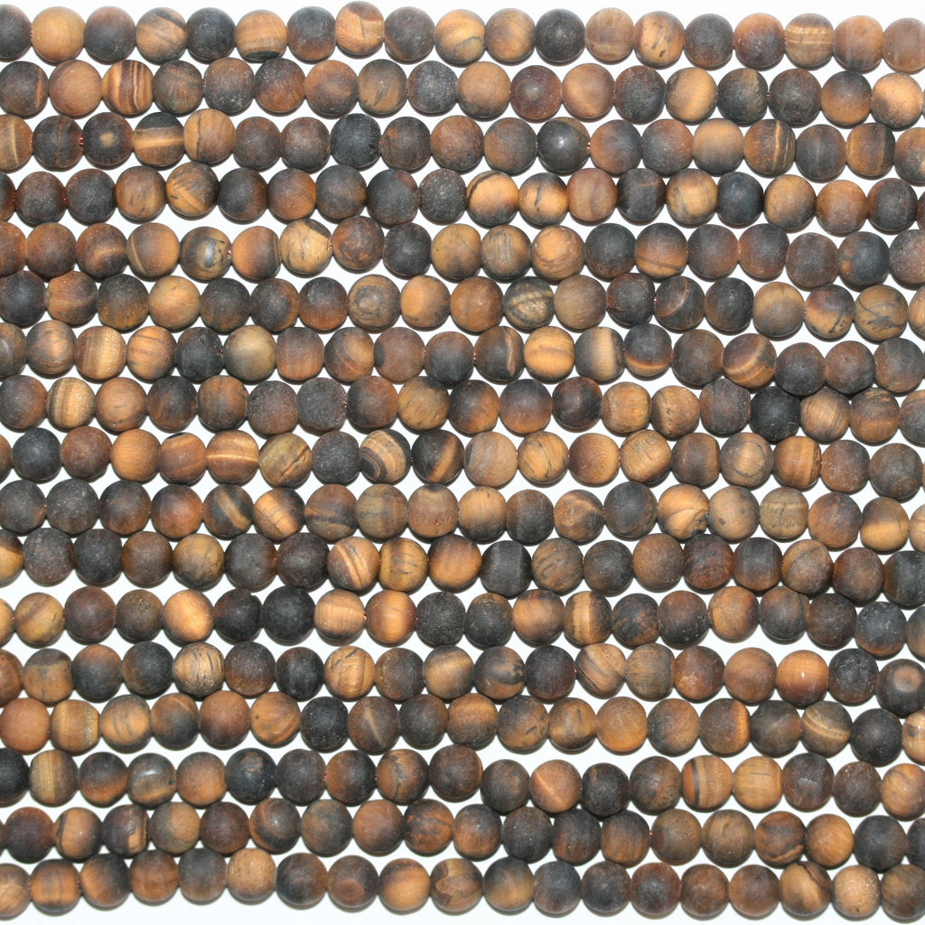 Perles rondes lisses œil de tigre finition mate 6 mm. - Fil de 38 cm.