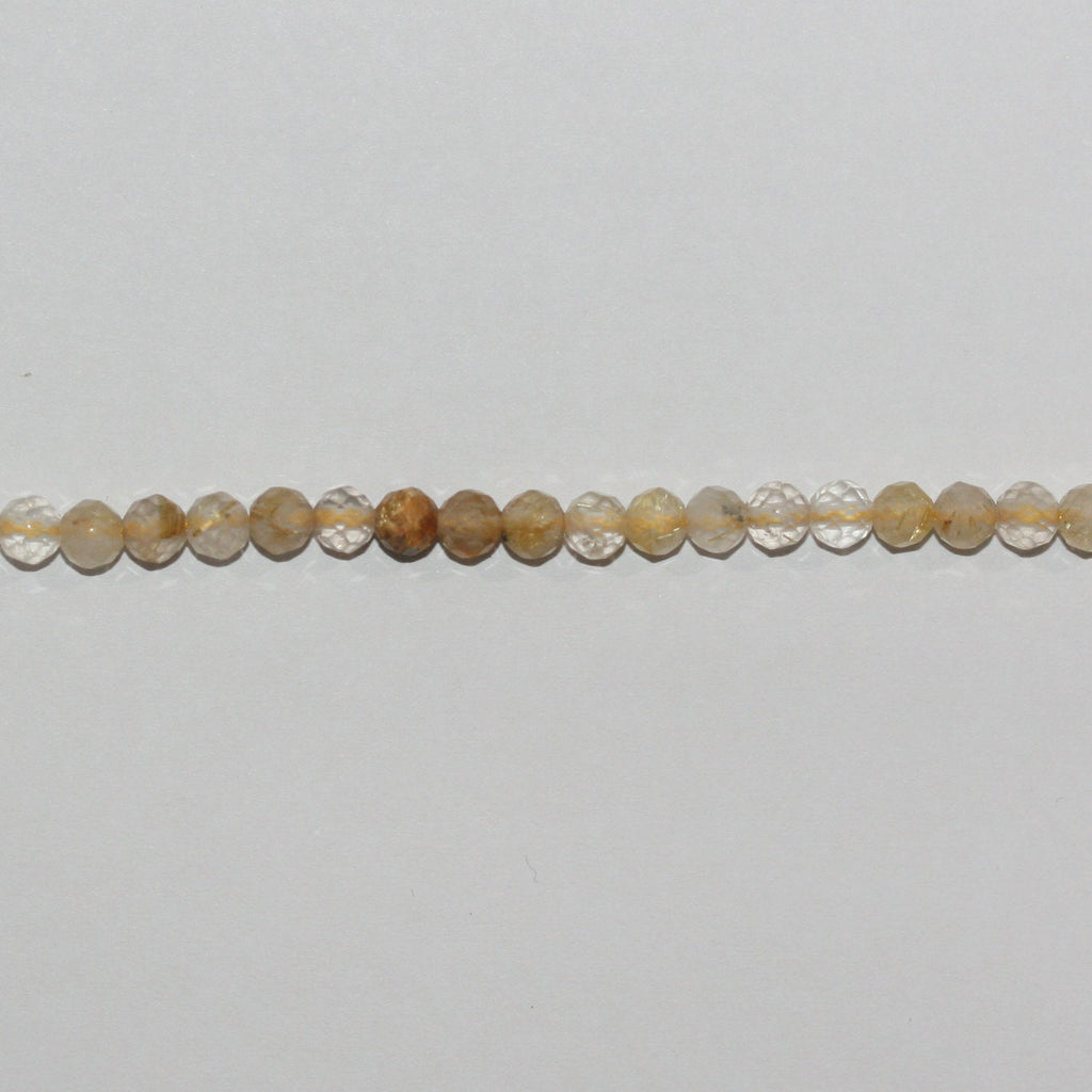Perles rondes à facettes en quartz rutile St 15" 4 mm - Fil 39 cm.