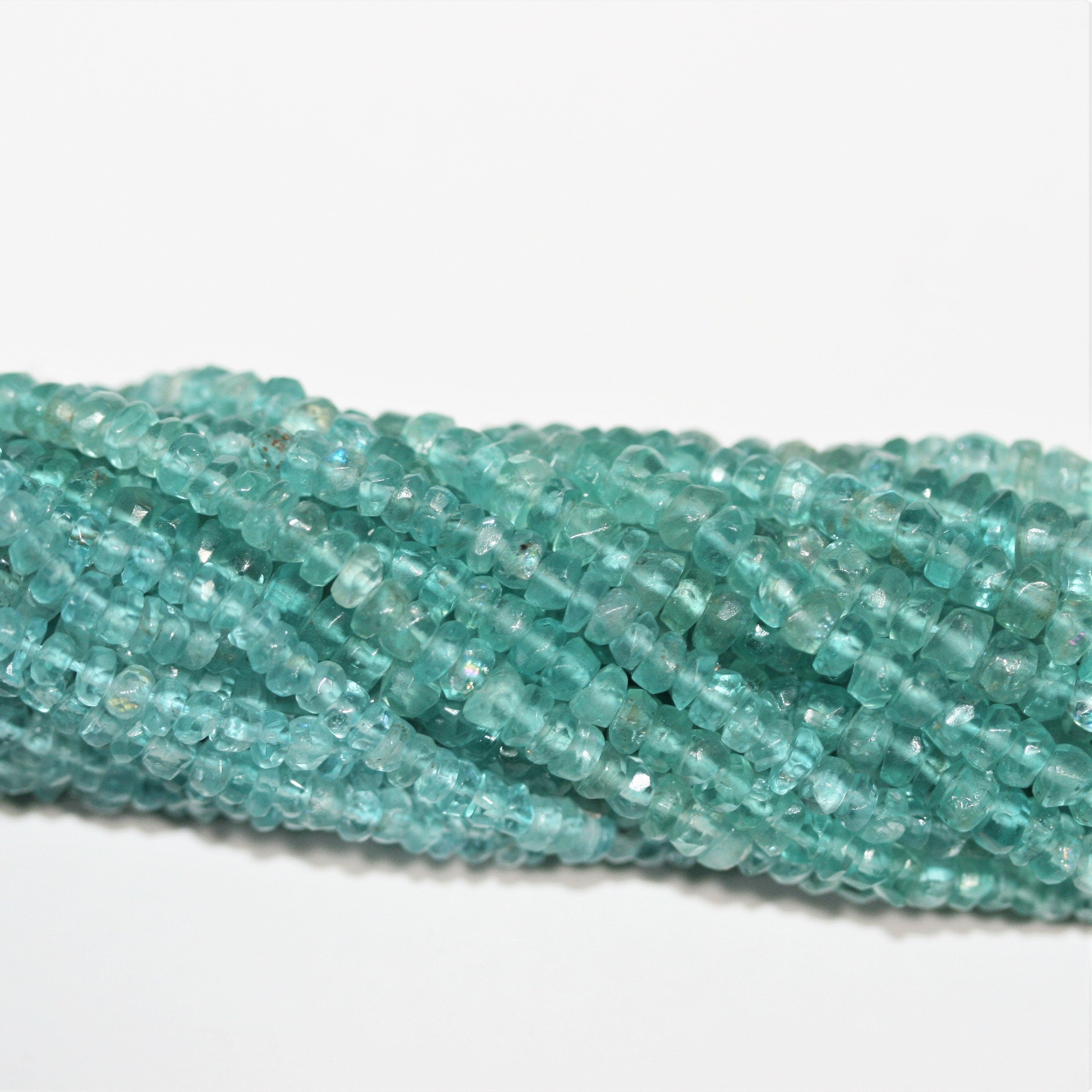14" St Greenish blue Apatite Faceted Rondelle Beads 4x3mm.-Strand 37cm