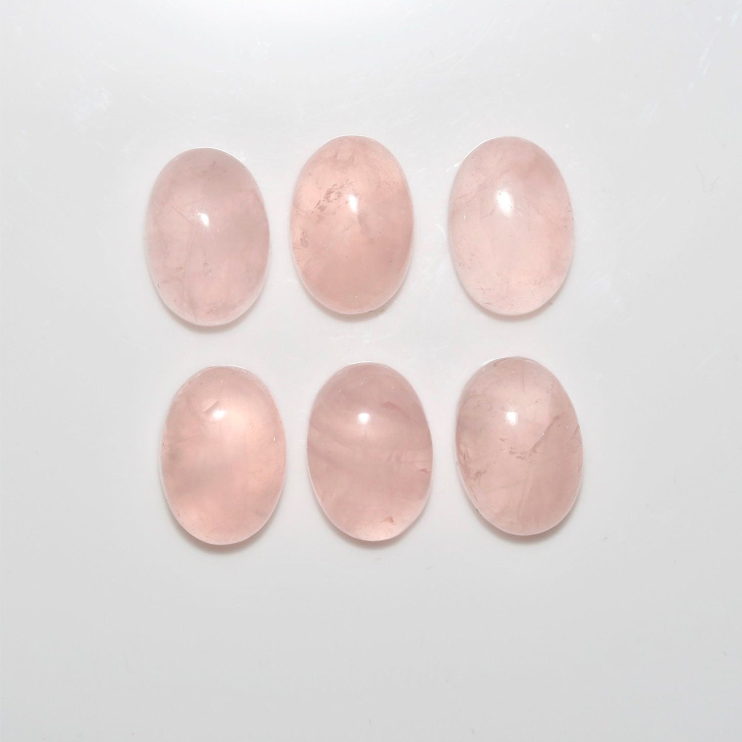 Lote de 6 cabujones ovalados de cuarzo rosa de 14 x 10 mm (6 piezas)