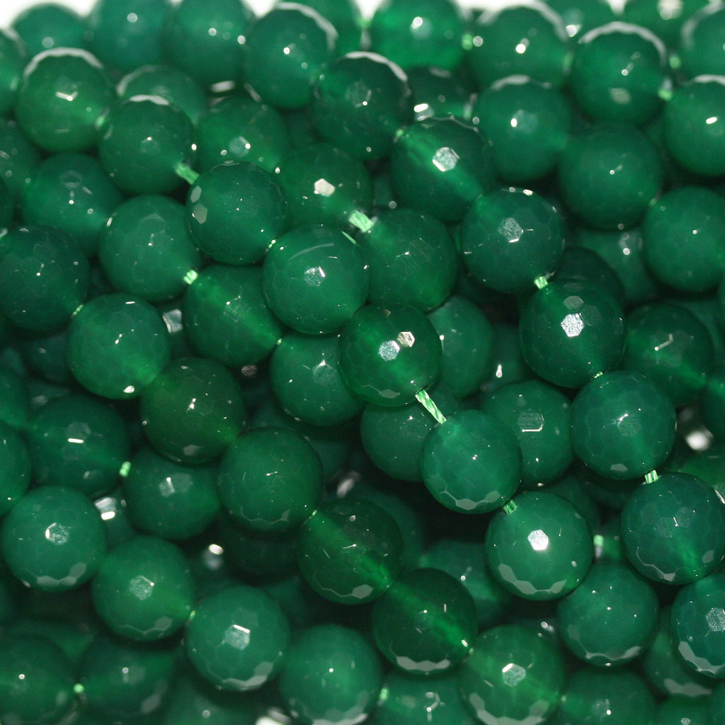 15" Perles rondes à facettes en agate verte St 12 mm.- Brin 39 cm.