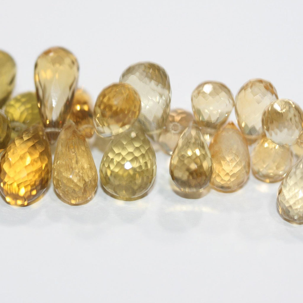 10" St Lemon Quartz - Citrine Faceted Drop Beads Degraded. 15x8mm-10x7mm.-Strand 22cm.