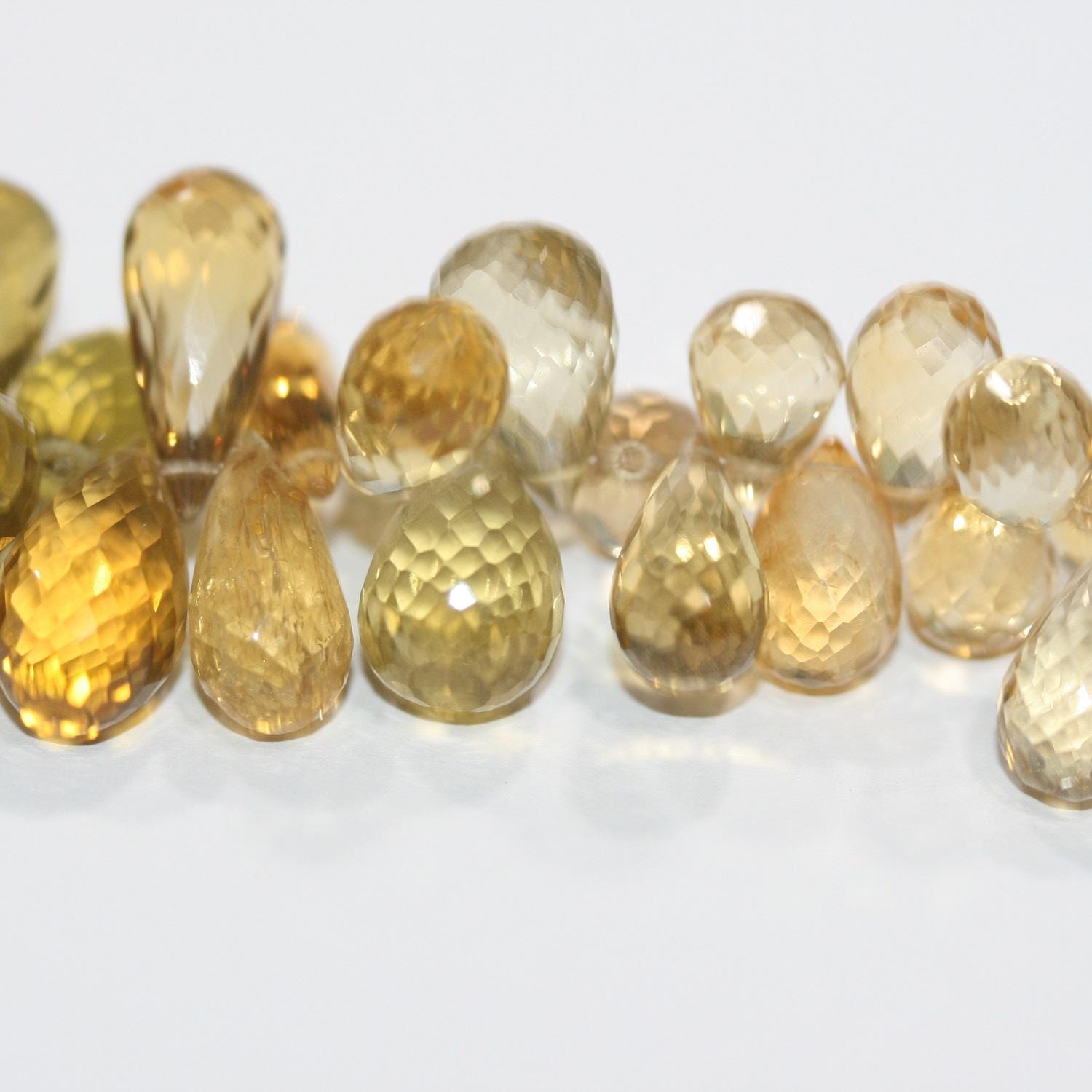 10" St Lemon Quartz - Citrine Faceted Drop Beads Degraded. 15x8mm-10x7mm.-Strand 22cm.