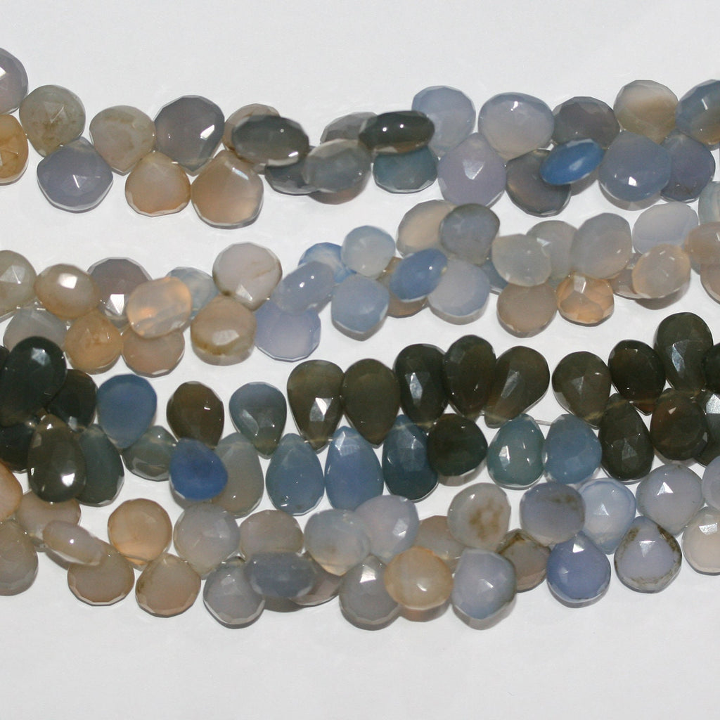 Perles en calchédoine multicolores à facettes en forme de goutte, 8 pouces, 11 mm environ - Fil de 20 cm.