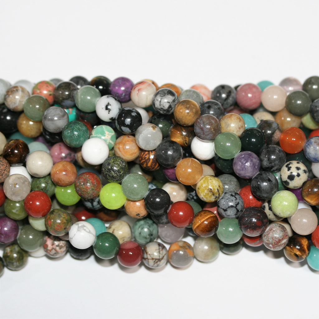 15" St Multi Stone Smooth Round Beads 8mm.- Strand 38cm.