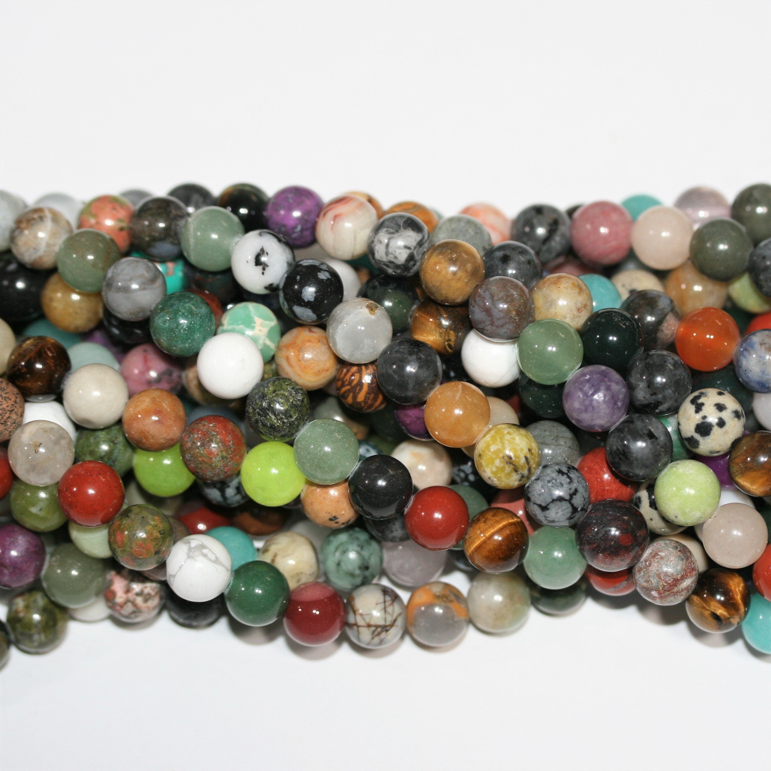 15" St Multi Stone Smooth Round Beads 8mm.- Strand 38cm.