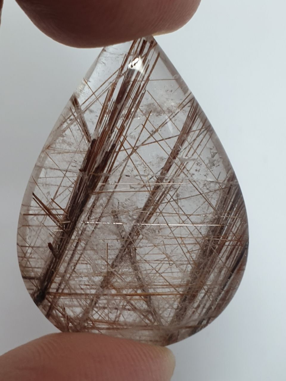 Big  Rutilated Quartz Smooth Drop Cabochon 32x22.5mm (35.78ct)