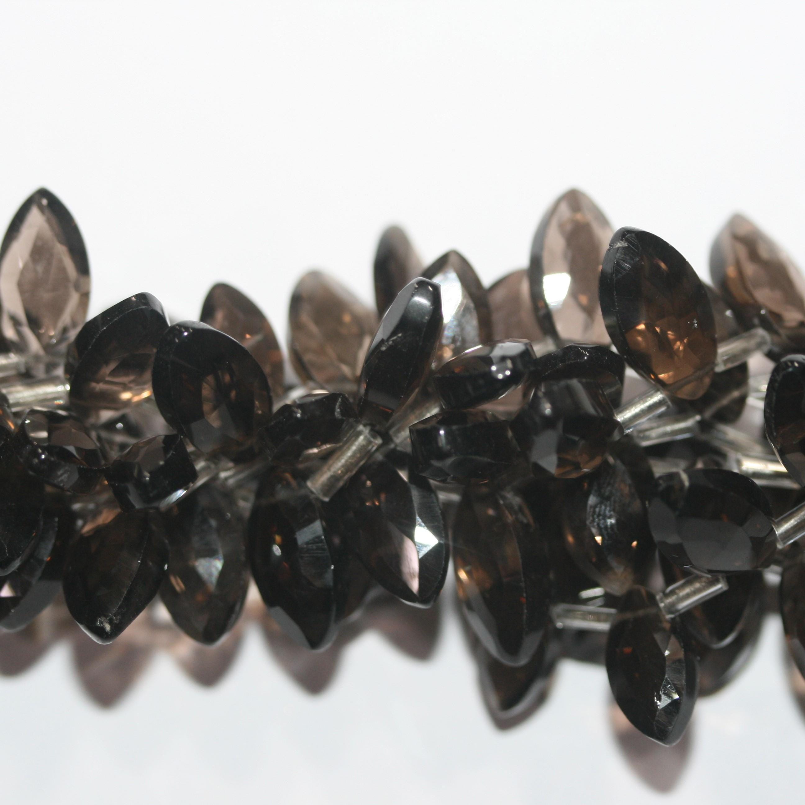 Perles de quartz fumé facettées en forme de marquise, 8 pouces (14 x 7 mm), longueur 20 cm. Réf. 15020