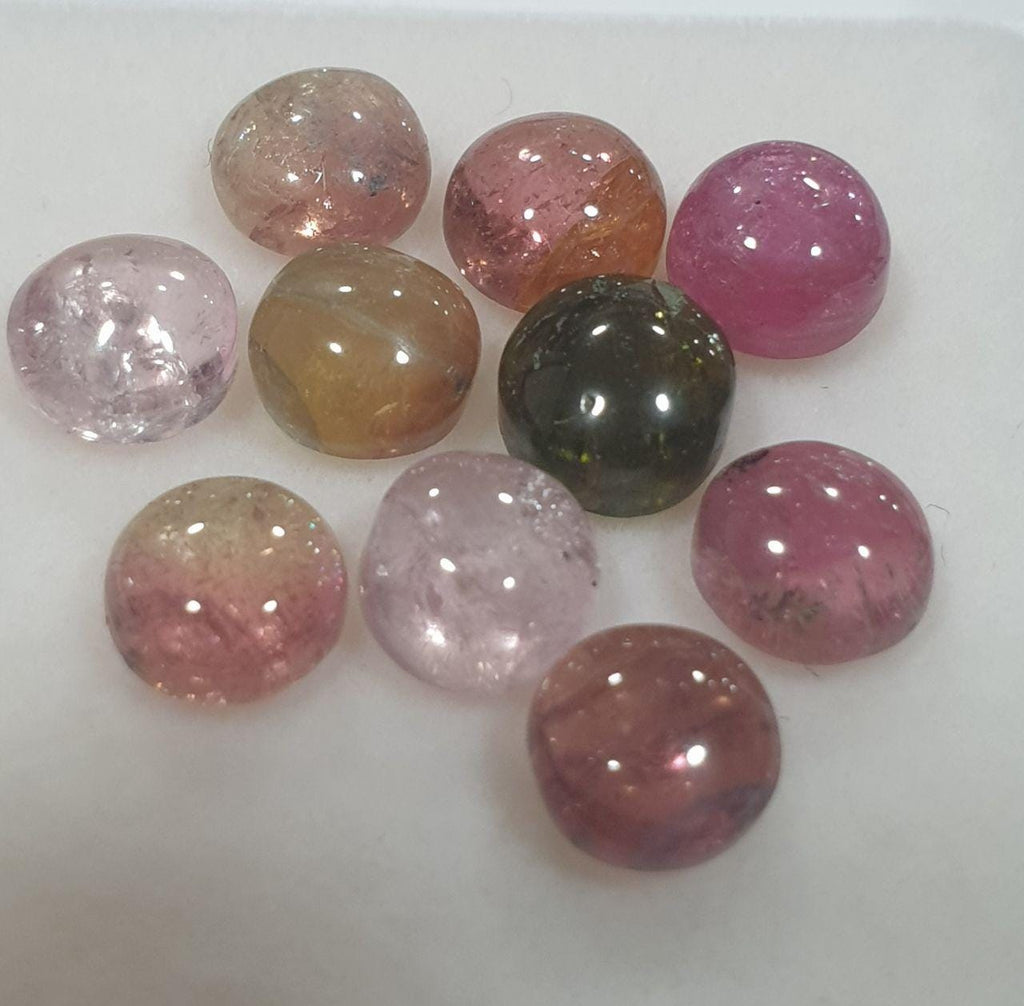 Tourmaline Round Cabochon Lot 6-mm 10pcs- Pink Green  Tourmaline- Untreated Stones