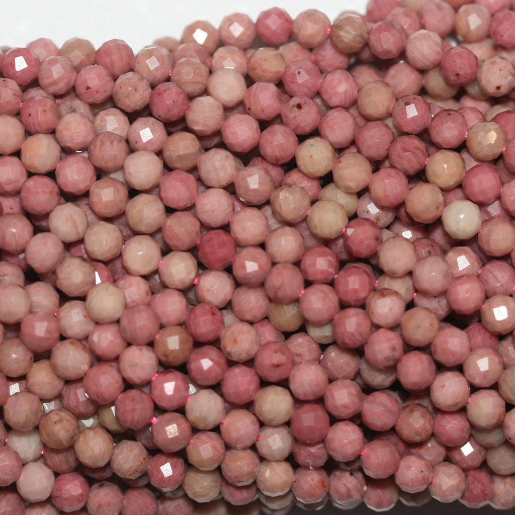 Perles rondes à facettes en rhodonite de 14 pouces, 4,5 mm - Fil de 38 cm.