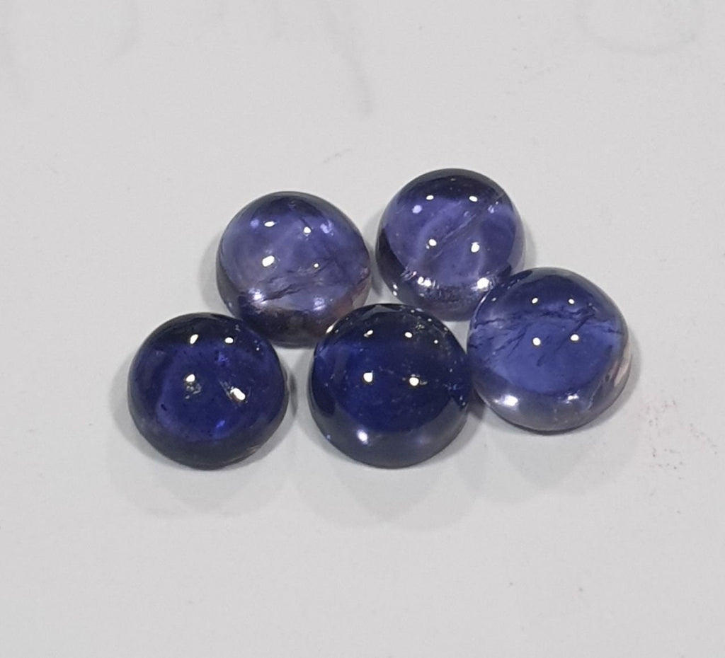 Lote de 5 cabujón de iolita de 5 mm, cordierita, piedra preciosa natural, gemas calibradas, lote de piedras preciosas