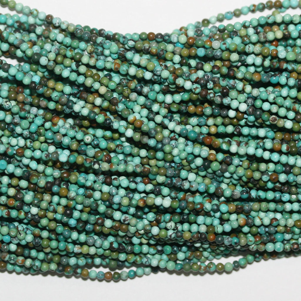 Perles rondes lisses en turquoise St de 15 pouces, 1,5-1,7 mm. - Fil de 39 cm.