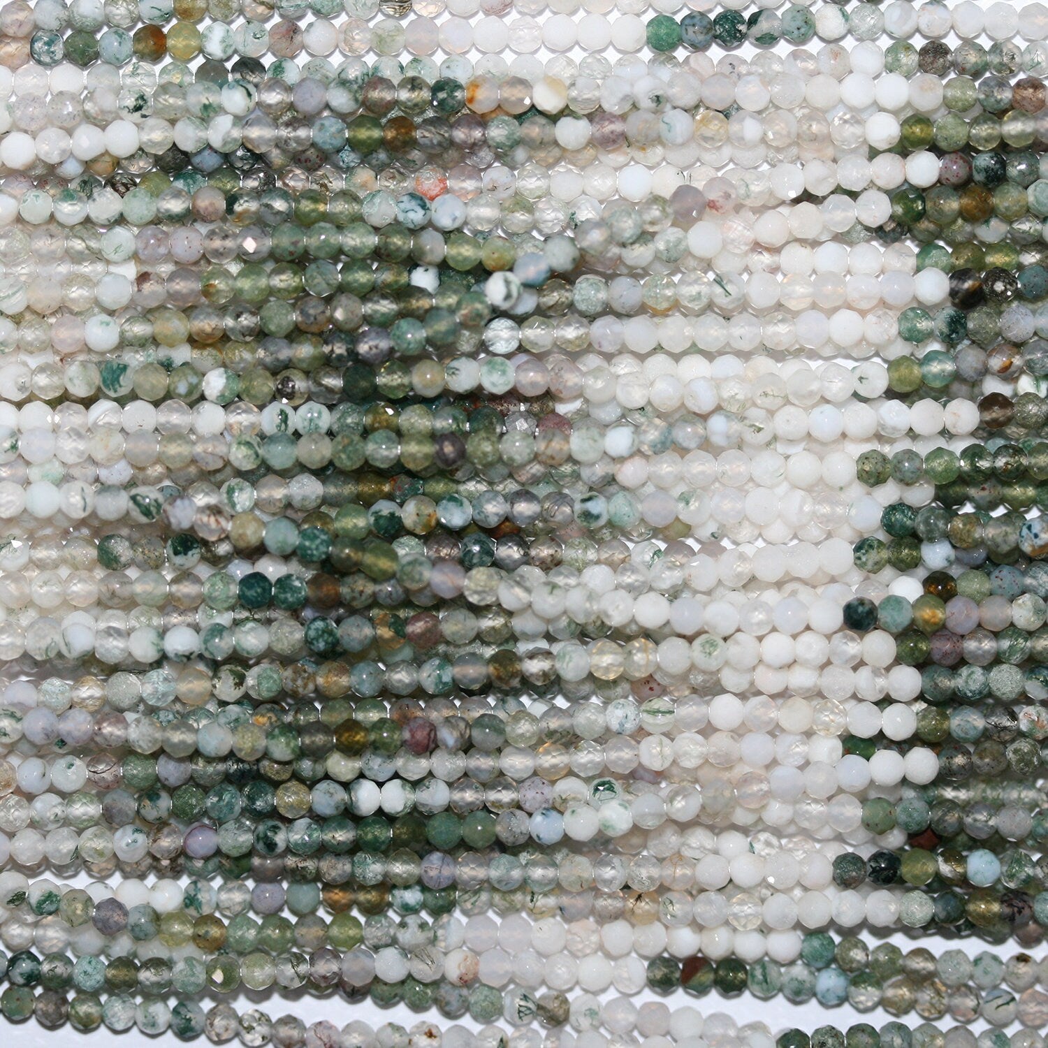 13" St Dendritic Agate Faceted Round Beads 2mm.-Strand.33cm.