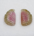 1 Matching Pair Carved Watermelon Tourmaline 13.4x8mm 5.9ct- Green And Pink Tourmaline- Water Melon Tourmaline