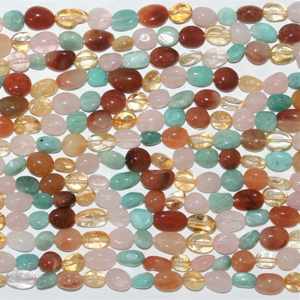 15" St. Perles de pierre multicolores lisses en forme de pépite, 8-10 mm. Environ - Longueur du fil : 38 cm.