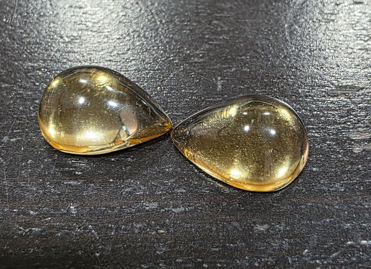 Natural Citrine Pair 16x12mm  Drop Cabochon Shape. 2 pcs