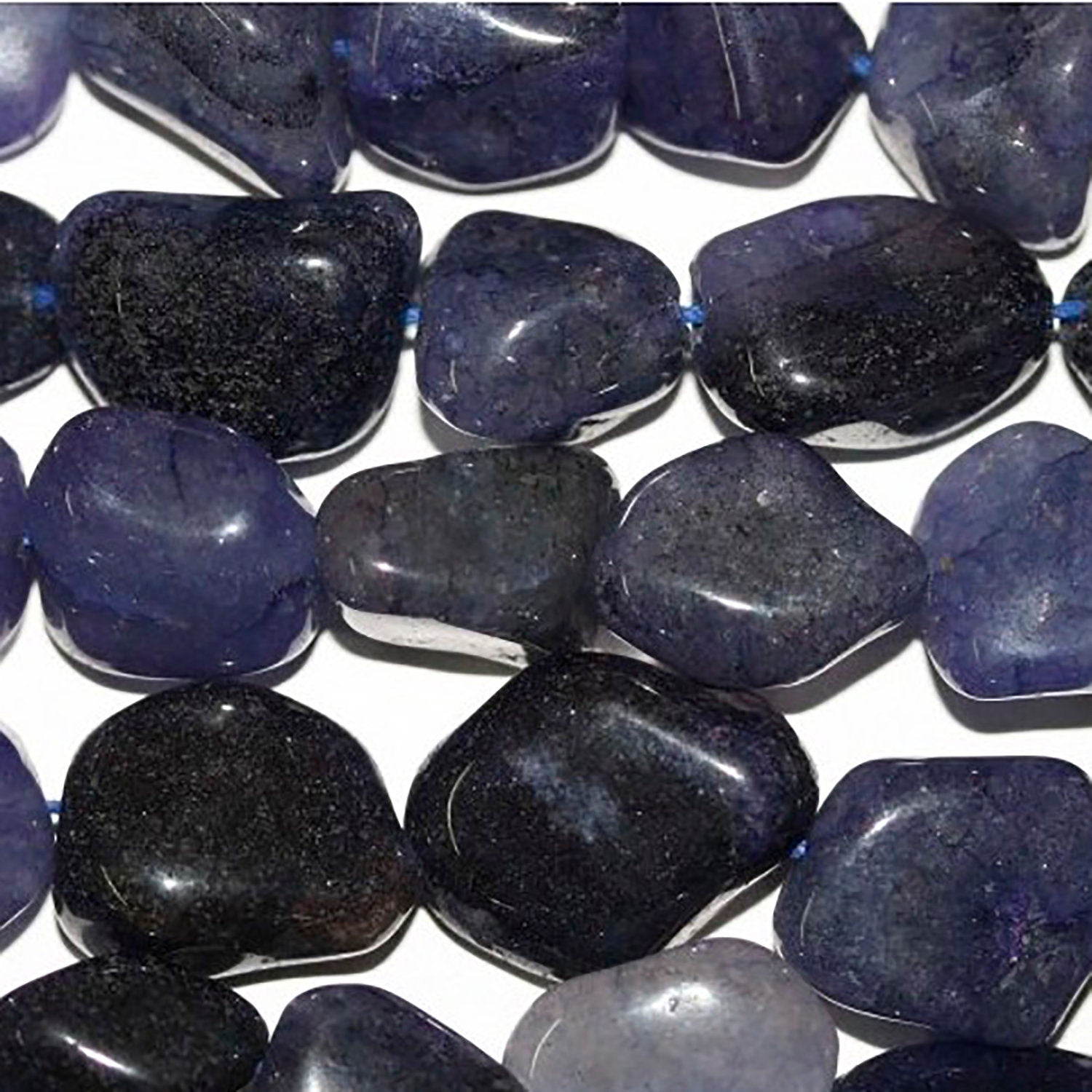 Cuentas de jade azul teñido liso de 16" (16 x 12 mm). Hilo de 40 cm aprox.