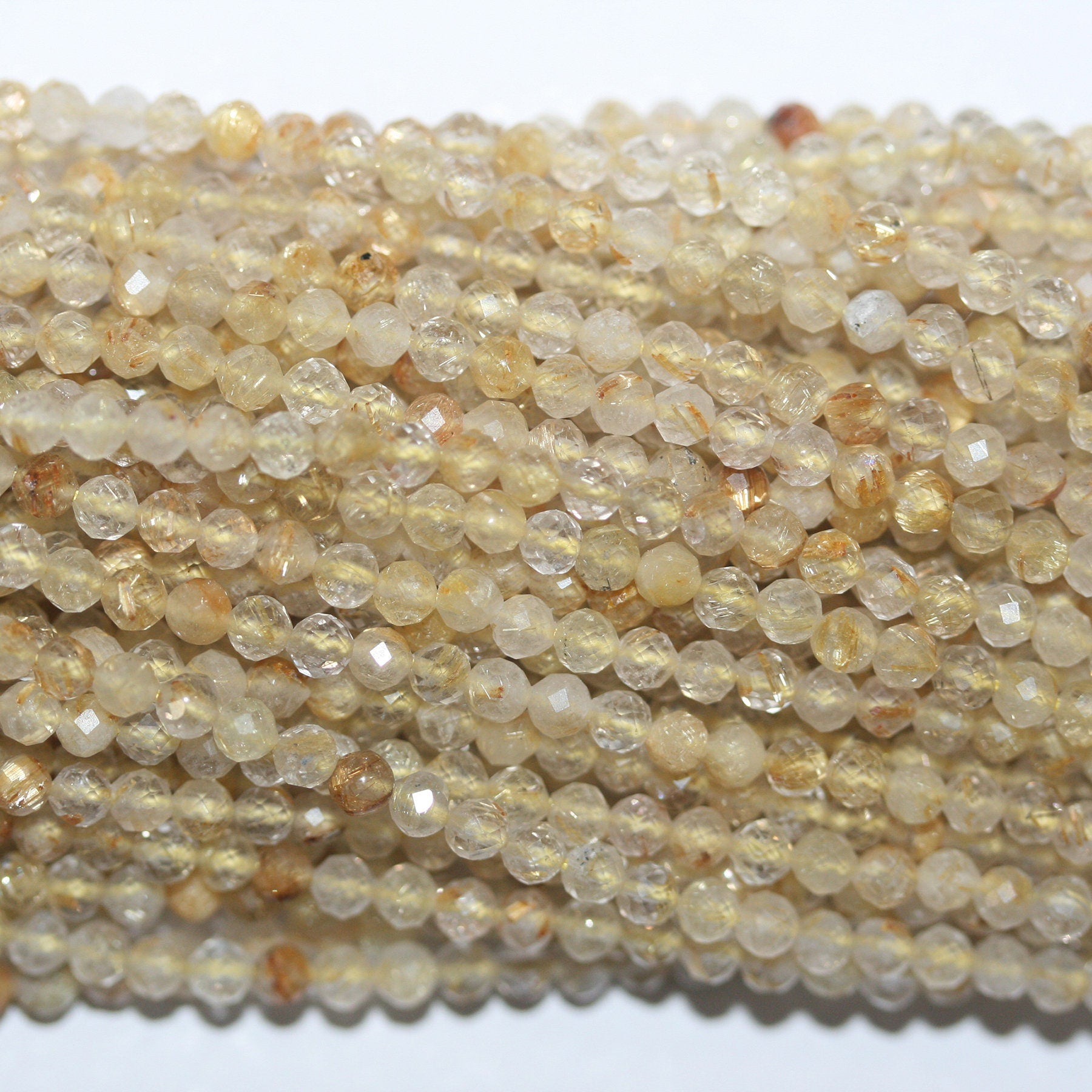 Perles rondes à facettes en quartz rutile St 14" 2,6-3 mm.-Rig 33 cm.