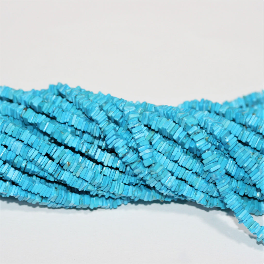 16" Cuentas cuadradas planas lisas de color turquesa 4x1 mm - Hilo de 42 cm.