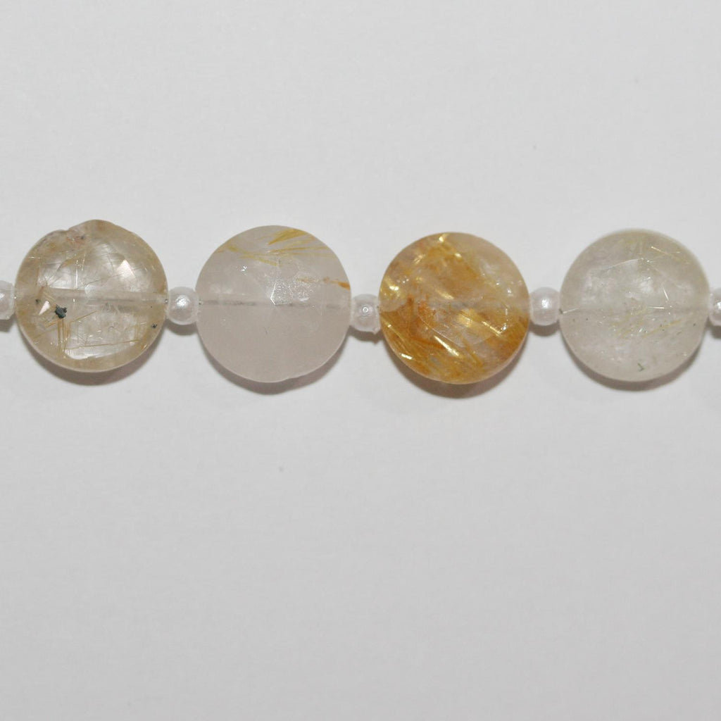 Perles de quartz rutile facettées de 8 pouces, 9-10 mm - Fil de 20 cm.