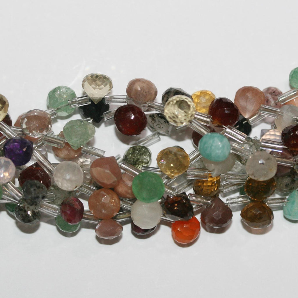 Perles en forme de goutte à facettes en pierre multiple de 8 pouces, 5-6 mm environ - Longueur du fil : 21 cm.