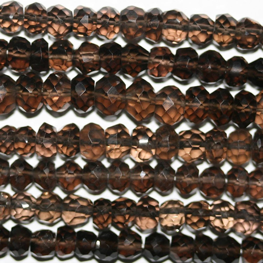 13" St Smoky Quartz Faceted Rondelle Beads 5x3mm.Approx.-Strand 34cm
