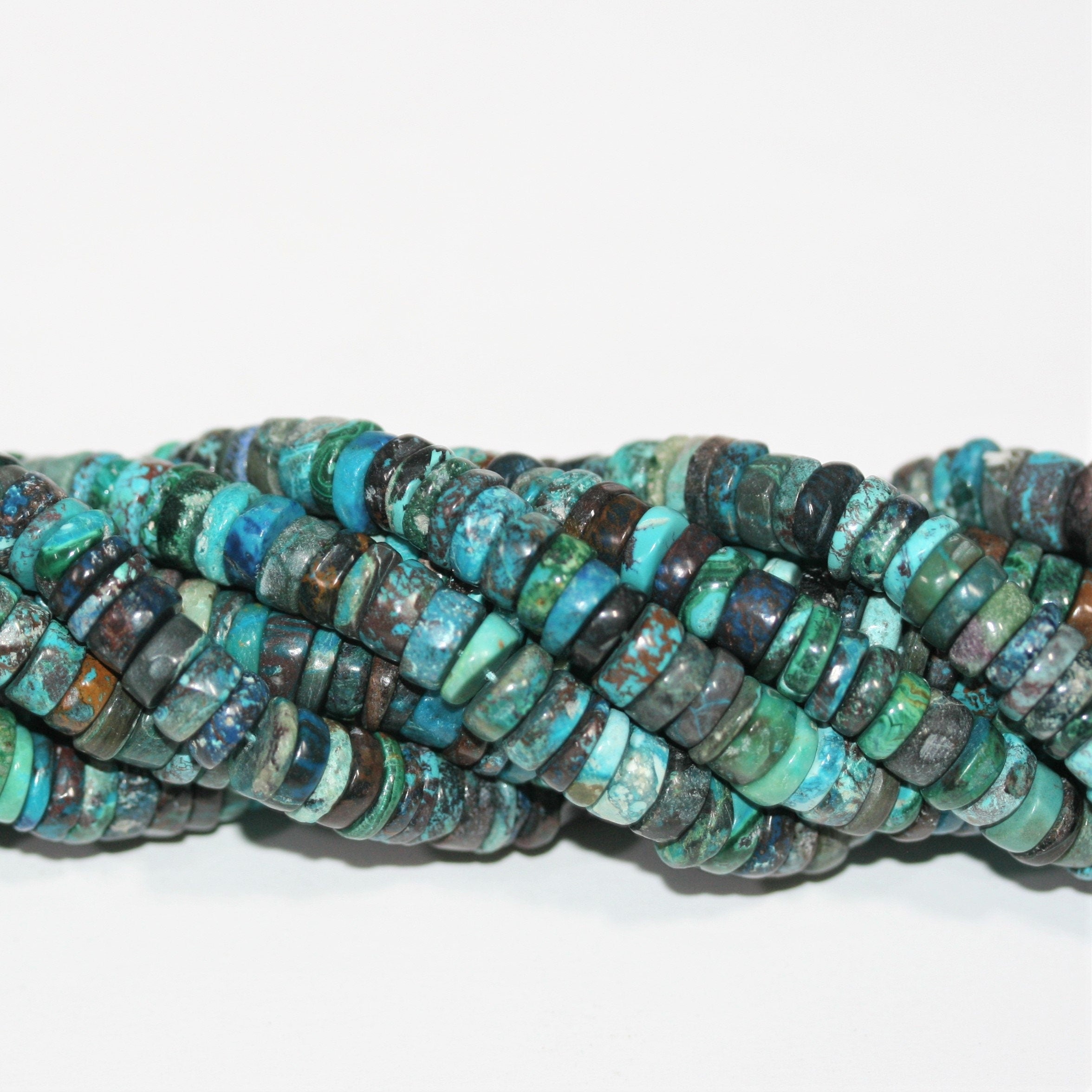 16" Cuentas de disco lisas de Santa Crisocola 7x2mm.- Hilo 41cm.